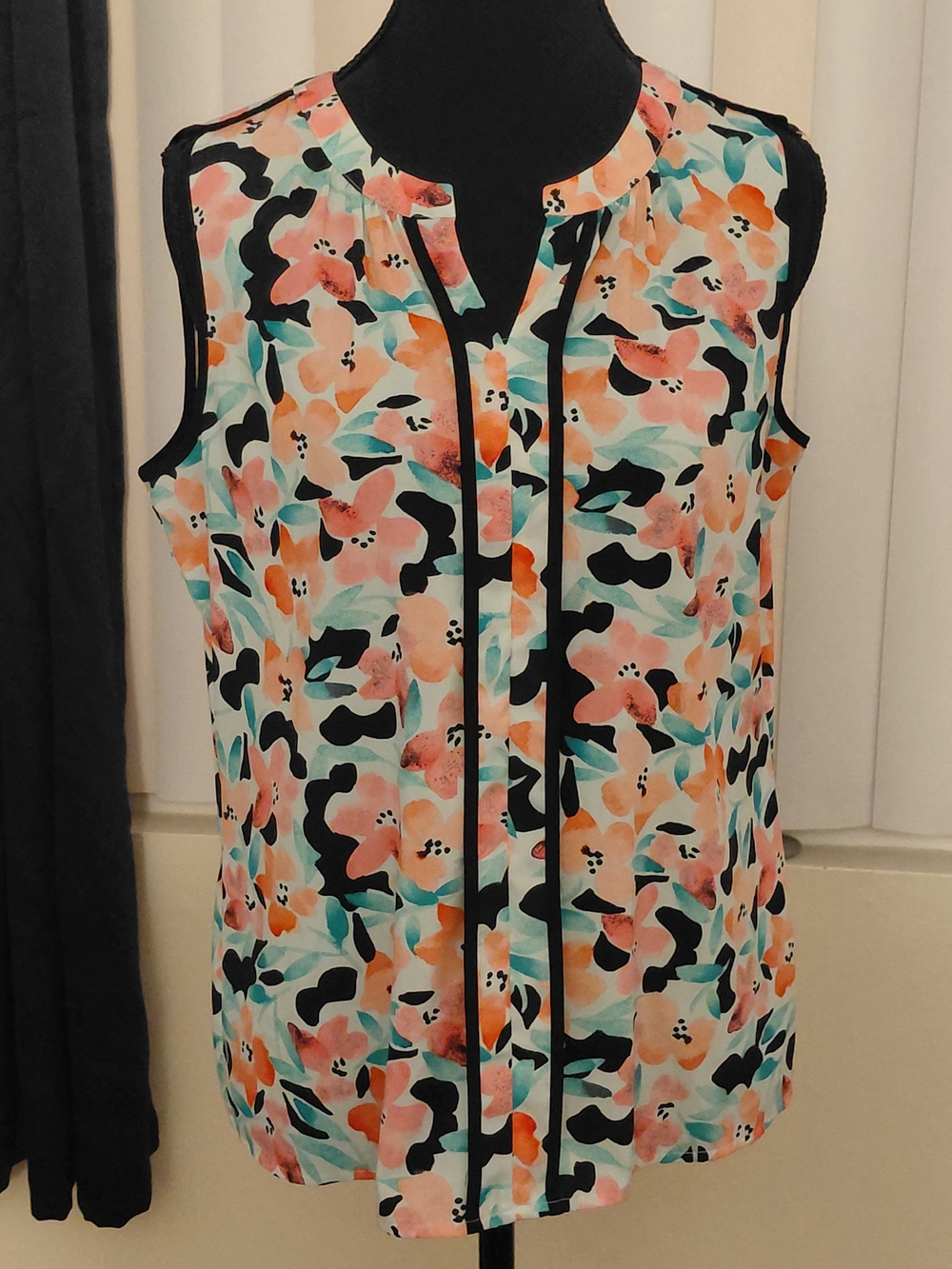 Calvin Klein Coral, Mint & Black Floral Sleeveless Top